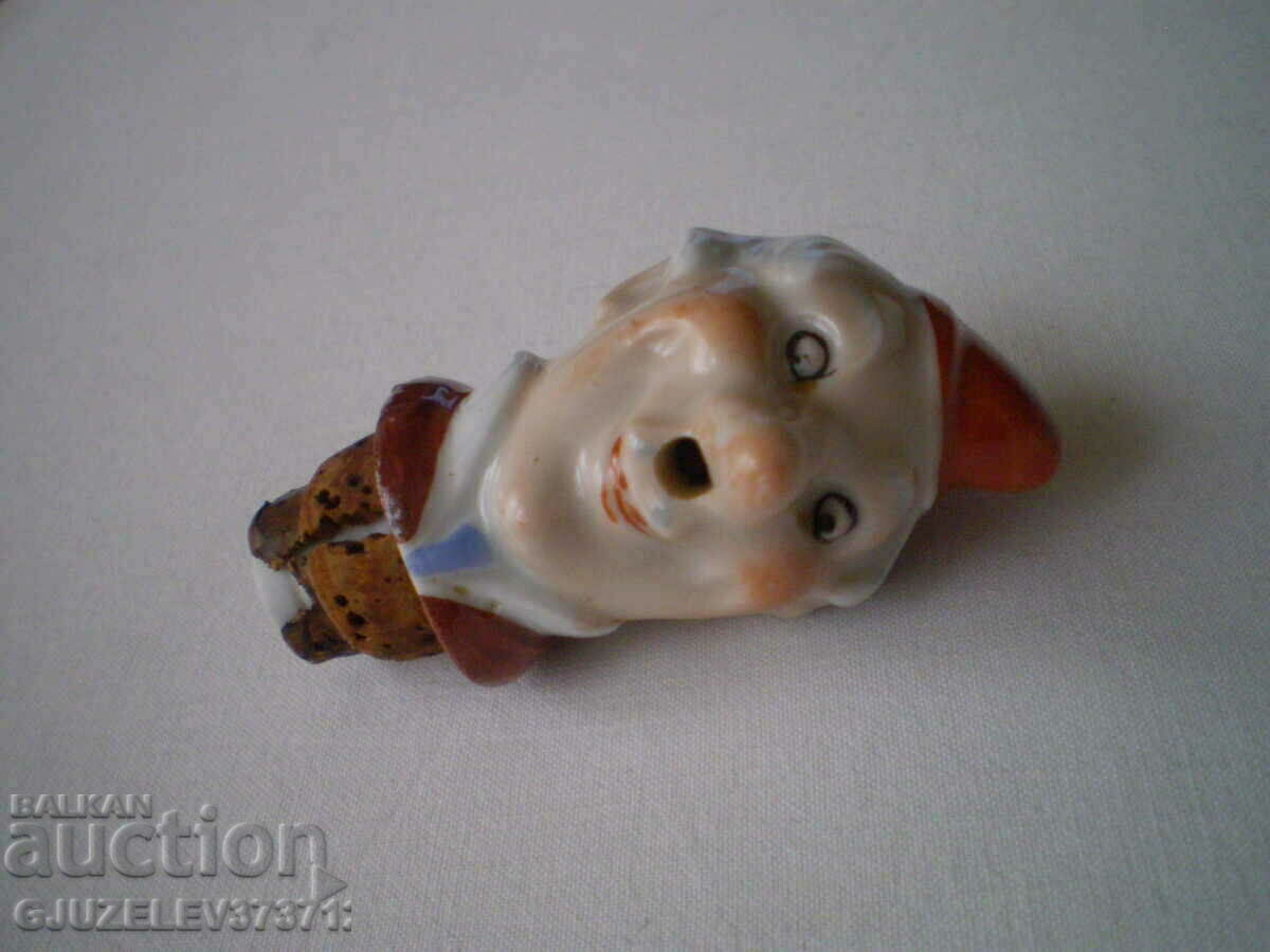 German Porcelain Figurine Merry Male Head Corkscrew - 6 German Porcelain Figurine Merry Male Head Corkscrew - 6