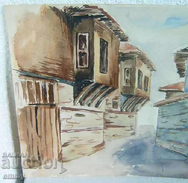 Old watercolor drawing, old houses, unsigned with price 42.00 BGN | € 21.47