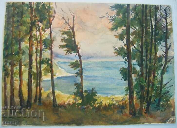 Old watercolor drawing, landscape, unsigned