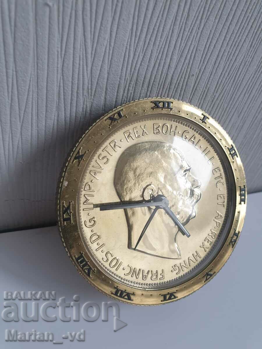 Mechanical alarm clock with the image of Franz Joseph