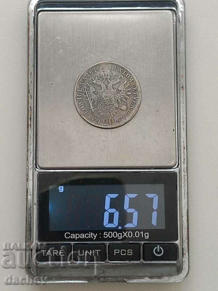Аукцион Рядка Сребърна Монета Австрия 20 кройцера Австроунгария 1846