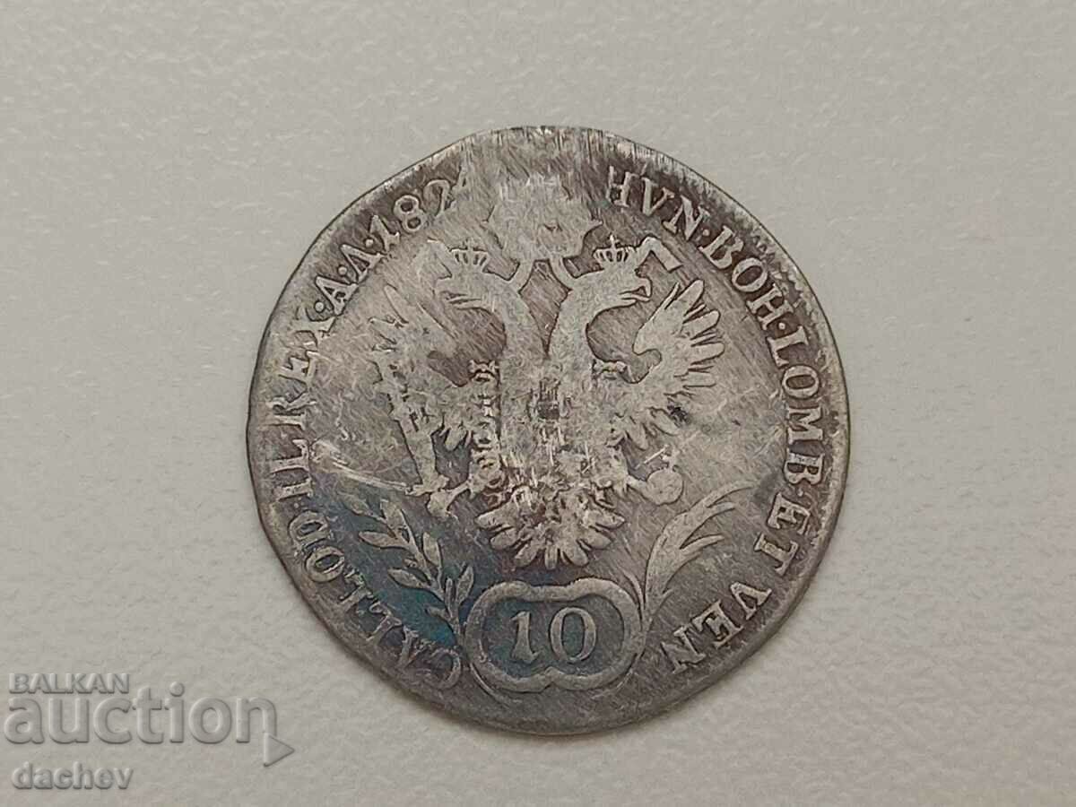 Рядка Сребърна Монета Австрия 10 кройцера Австроунгария 1824