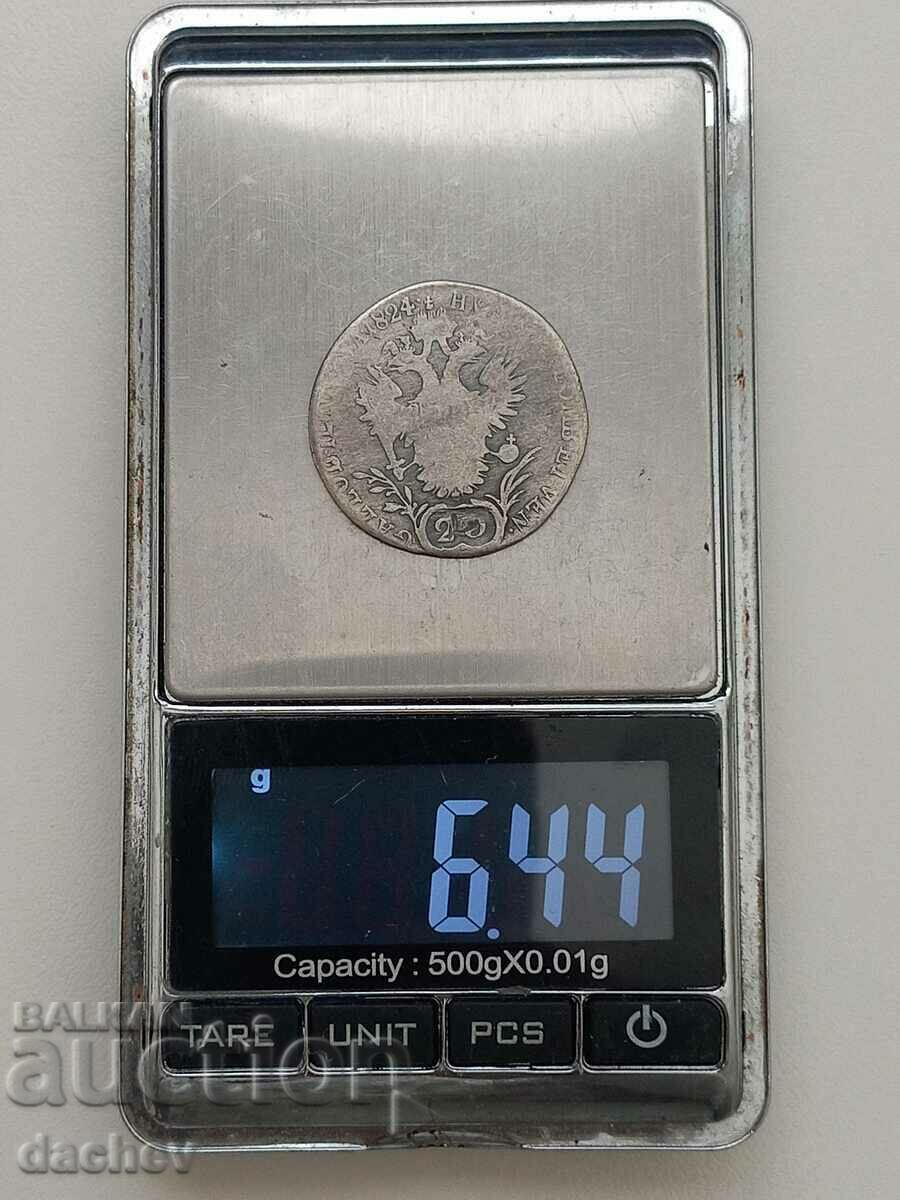Auction Rare Silver Coin Austria 20 Kreuzer Austria-Hungary 1824 Auction Rare Silver Coin Austria 20 Kreuzer Austria-Hungary 1824