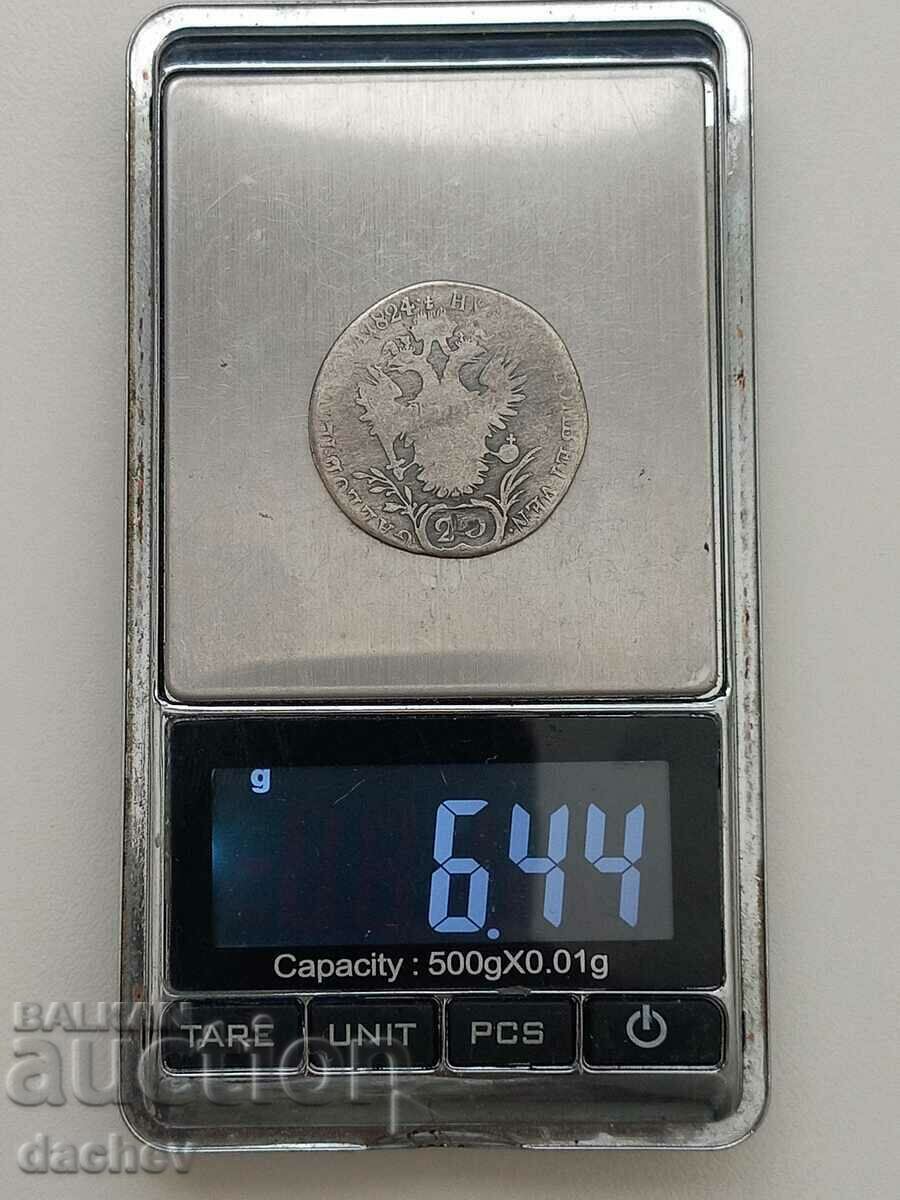 Auction  Rare Silver Coin Austria 20 Kreuzer Austria-Hungary 1824