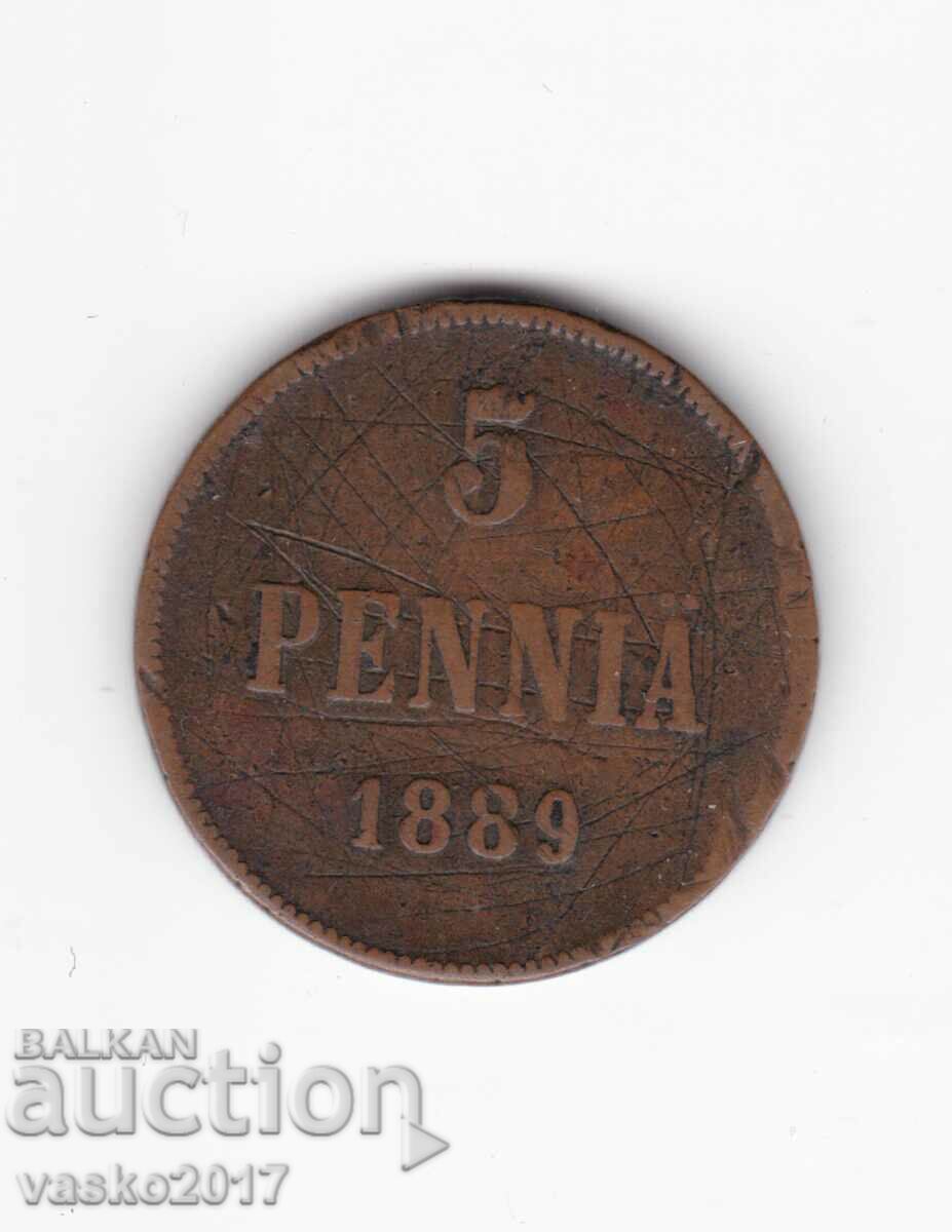 5 PENNIA - 1889 Russia for Finland
