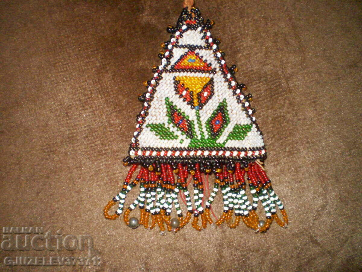 Auction antique hand embroidered pendant, amulet, glass beads Auction antique hand embroidered pendant, amulet, glass beads