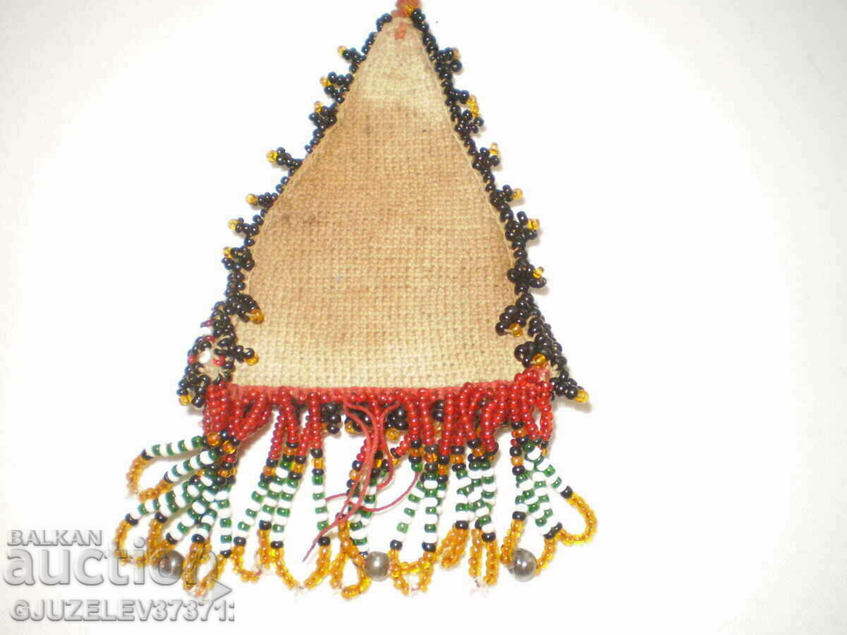antique hand embroidered pendant, amulet, glass beads - 5 antique hand embroidered pendant, amulet, glass beads - 5