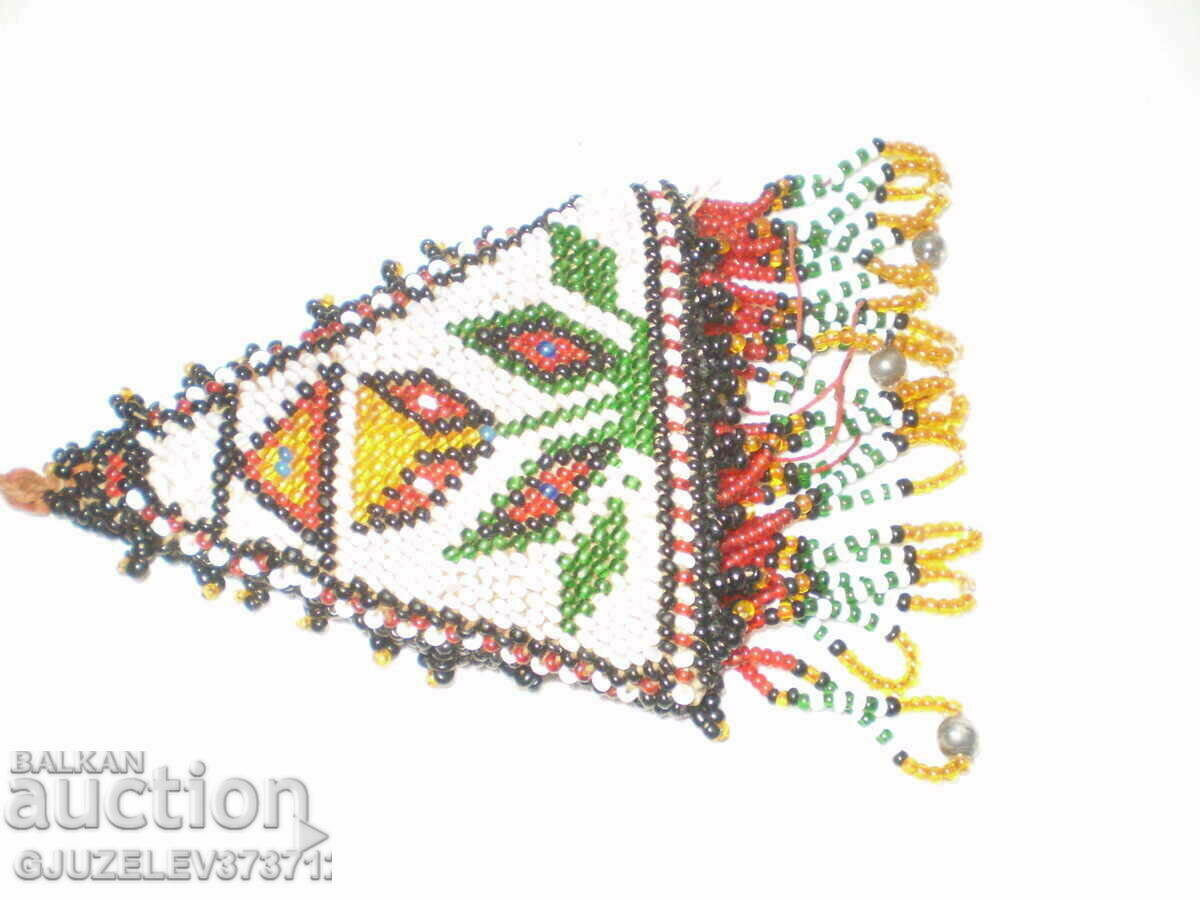 antique hand embroidered pendant, amulet, glass beads - 6 antique hand embroidered pendant, amulet, glass beads - 6