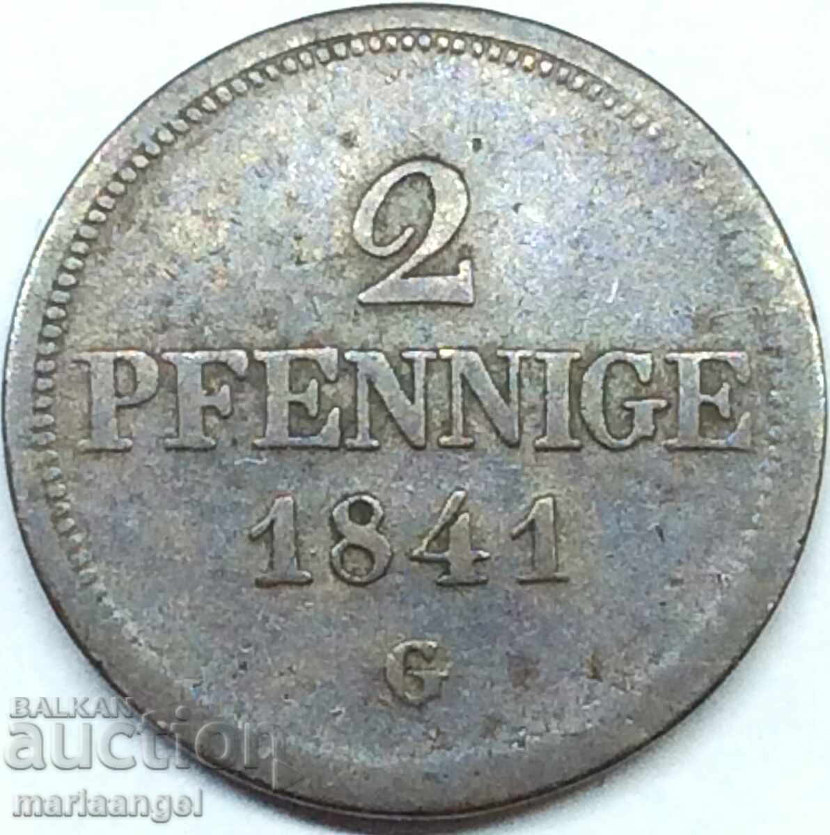 Saxonia 2 Pfennig 1841 Germania G - Allretburg - destul de rar
