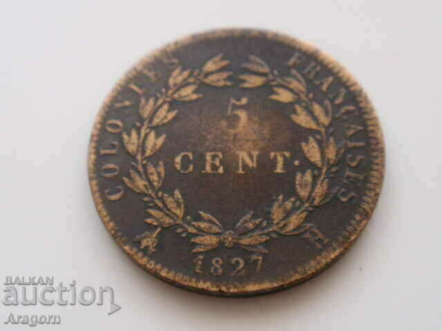 rare coin French colonies 5 centimes 1827; French colonies