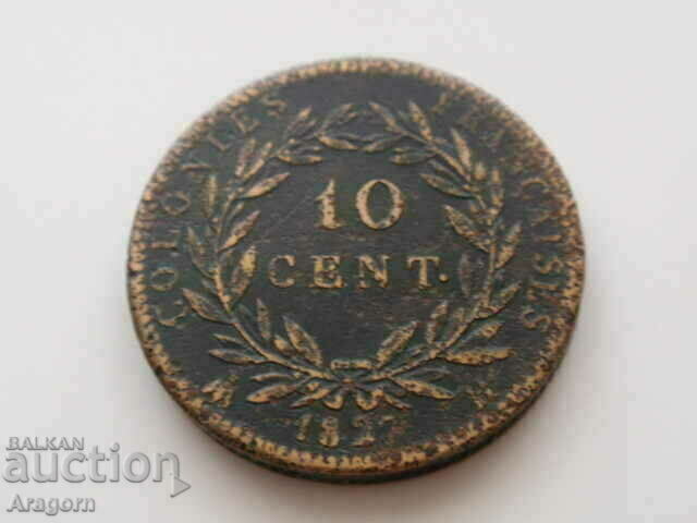 monedă rară colonii franceze 10 centimes 1827 colonii franceze