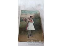 Postcard Girl with flowers Plovdiv 1917 Ts K