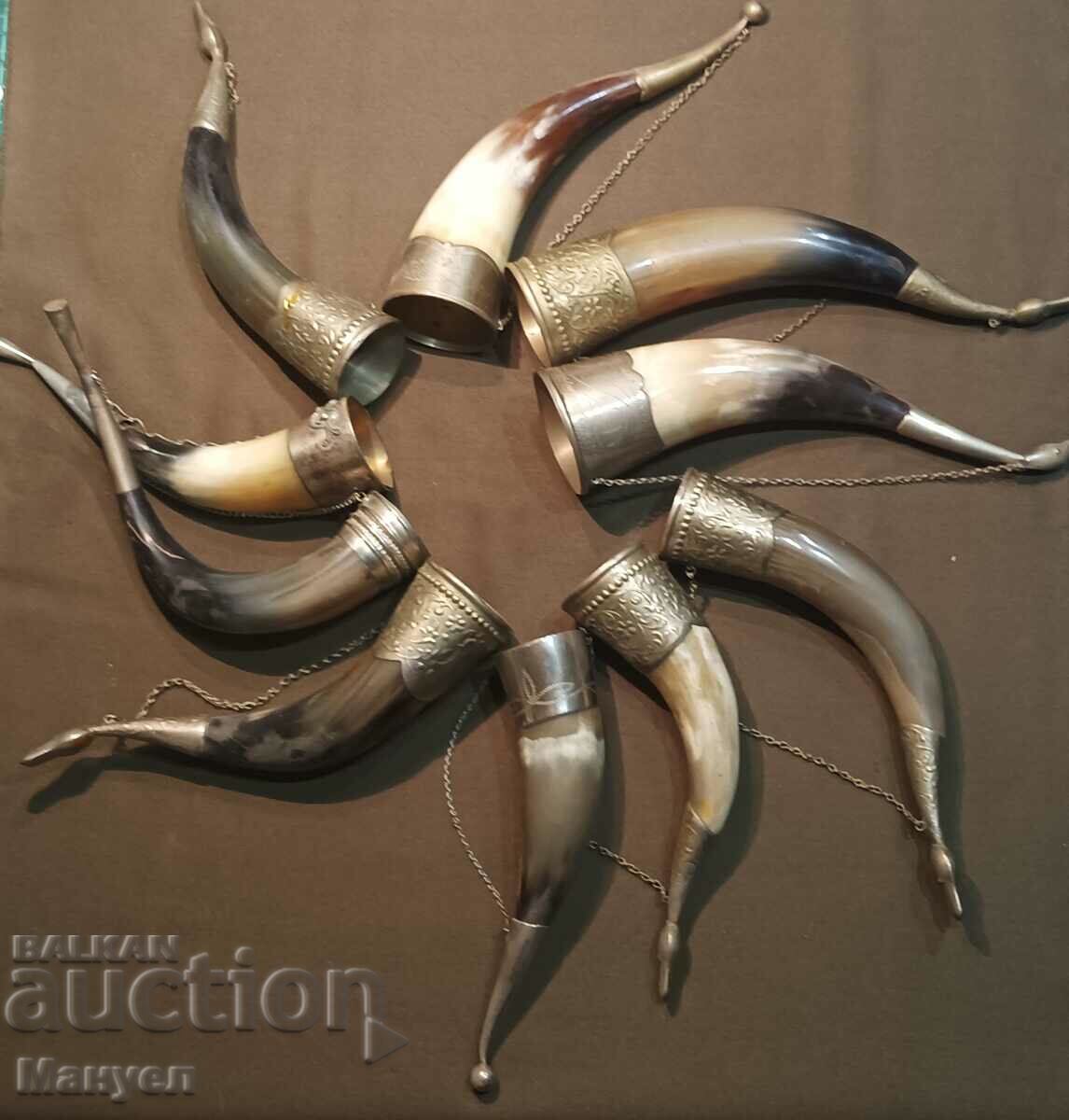 A collection of 10 old Georgian wine drinking horns.