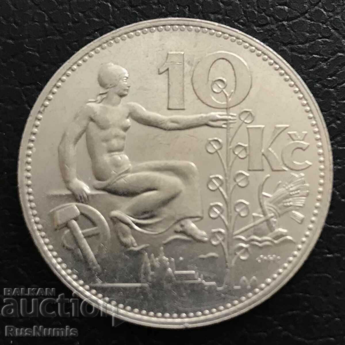 Cehoslovacia. 10 coroane 1930. Argint.