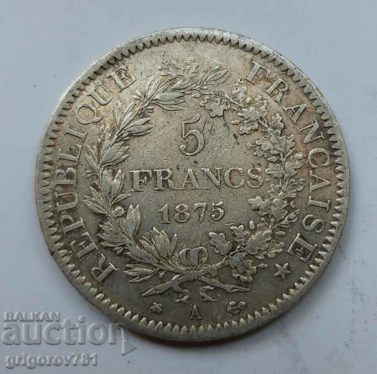 5 Francs Silver France 1875 A - Silver Coin #204