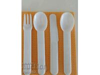 Plastic utensils for a picnic. Length 18.5 and thickness 0.5 mm
