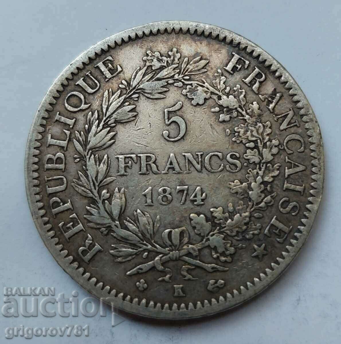 5 Φράγκα Ασήμι Γαλλία 1874 K - Ασημένιο νόμισμα #212