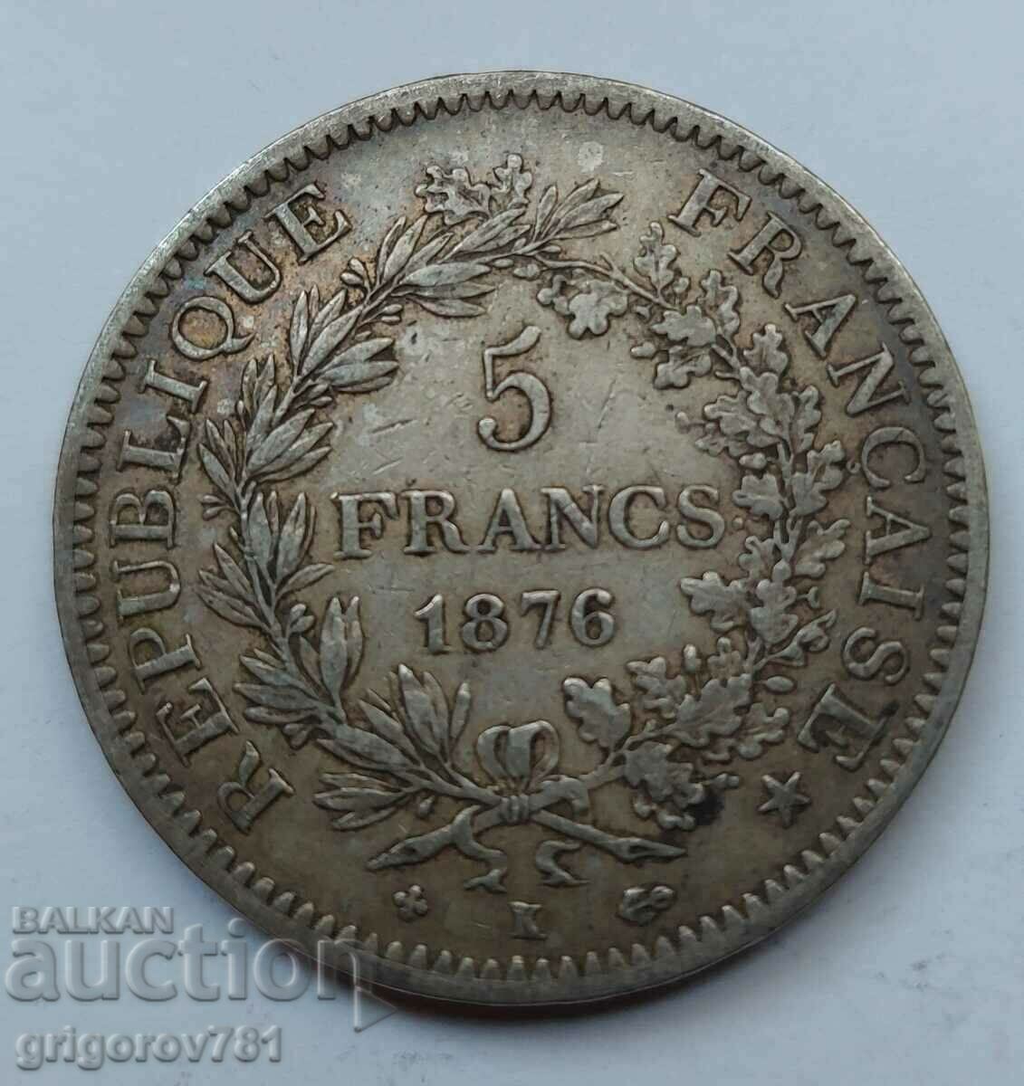 5 Francs Silver France 1876 K - Silver Coin #215