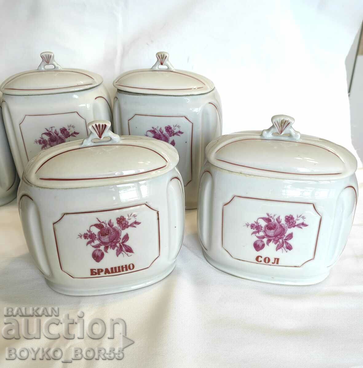 Porcelain Kitchen Set Jars Razvitie Kaleitsa 1960s with price 85.00 BGN | € 43.46 Porcelain Kitchen Set Jars Razvitie Kaleitsa 1960s with price 85.00 BGN | € 43.46