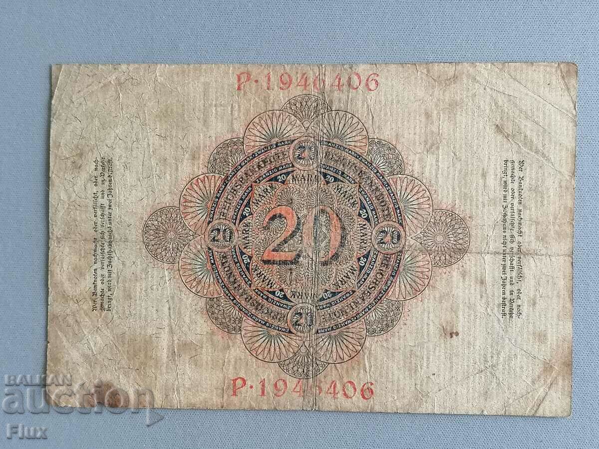 Reich banknote - Germany - 20 marks | 1910. with price 9.00 BGN | € 4.60 Reich banknote - Germany - 20 marks | 1910. with price 9.00 BGN | € 4.60