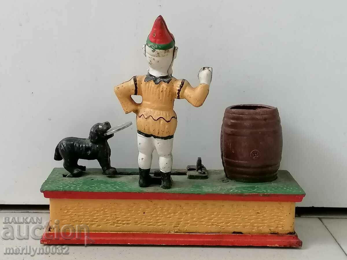 Old relief cast iron children's toy Dog piggy bank WORKS - 6 Old relief cast iron children's toy Dog piggy bank WORKS - 6