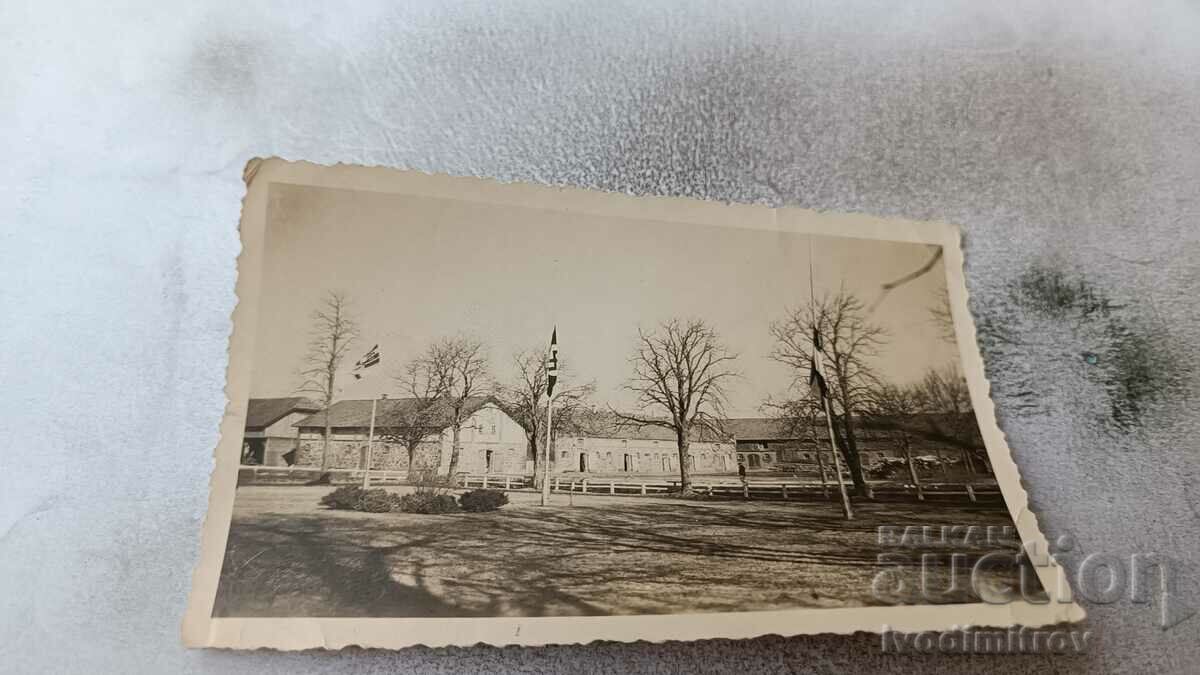 Photo Square with three flags on pylons