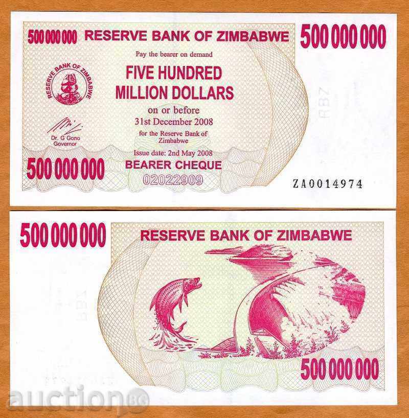 Zorba LICITAȚII ZIMBABWE 500 de milioane de $ 2008 de UNC