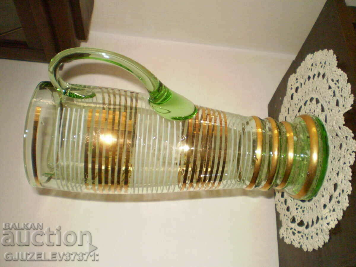 Vintage wine service green glass gold rim - 6 Vintage wine service green glass gold rim - 6