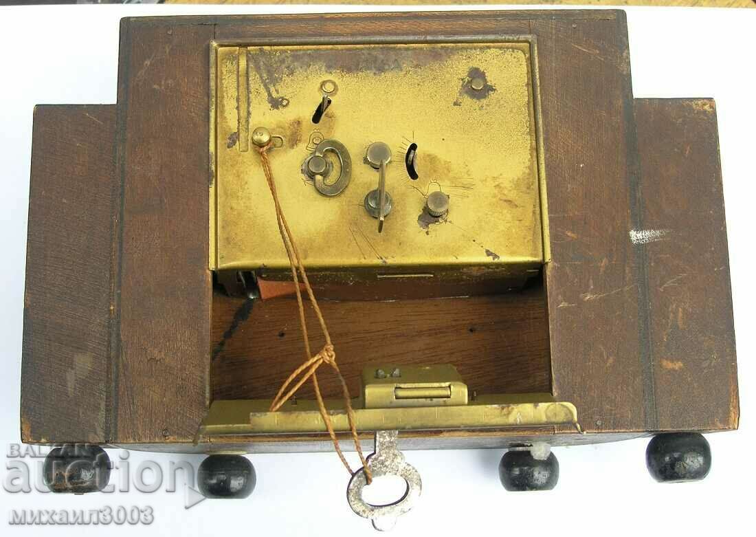 DESK CLOCK WITH ALARM CLOCK PURSE + 5 OLD COINS - 6 DESK CLOCK WITH ALARM CLOCK PURSE + 5 OLD COINS - 6