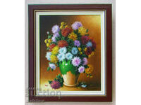 Oil painting Chrysanthemums, Veska Kostova, in a frame 43/51 cm