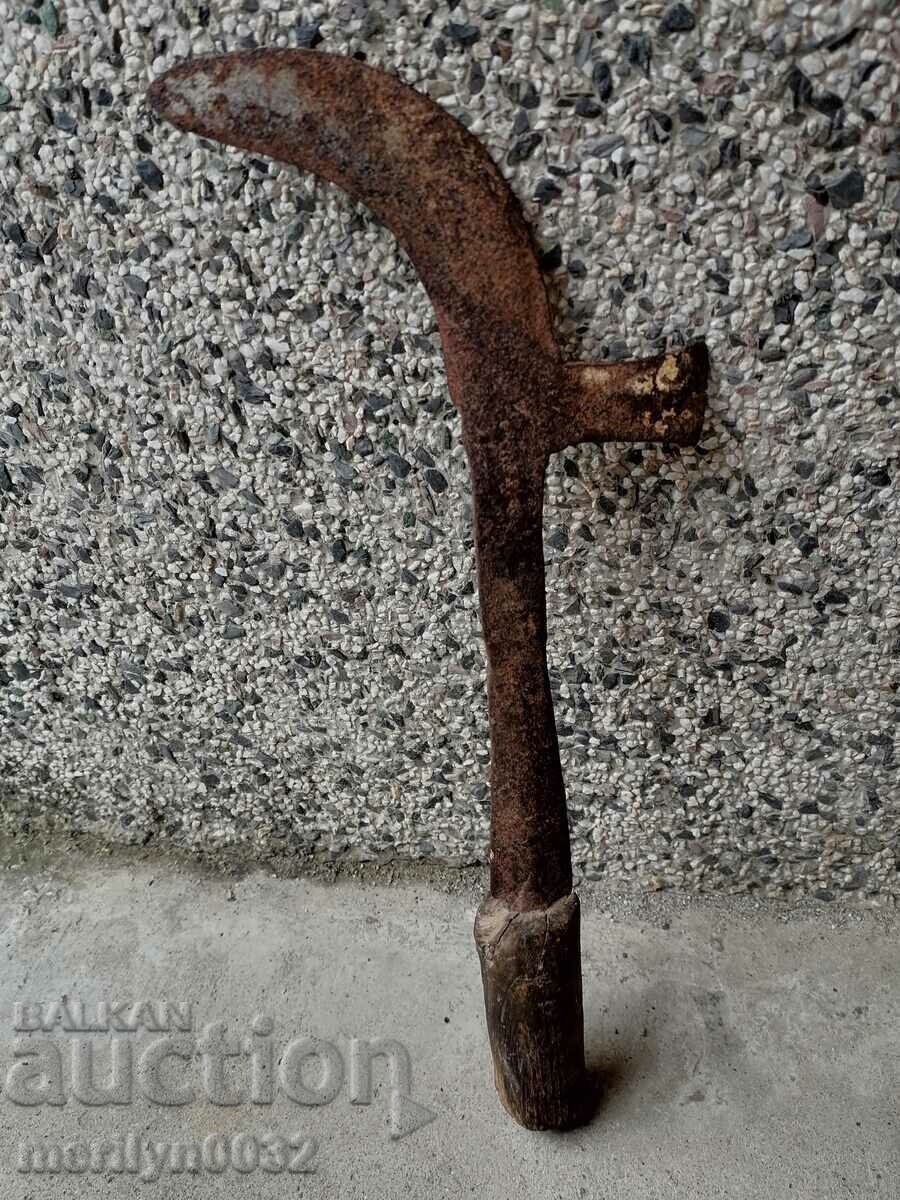 Old tool, hoe with engravings, wrought iron blade with price 39.00 BGN | € 19.94 Old tool, hoe with engravings, wrought iron blade with price 39.00 BGN | € 19.94