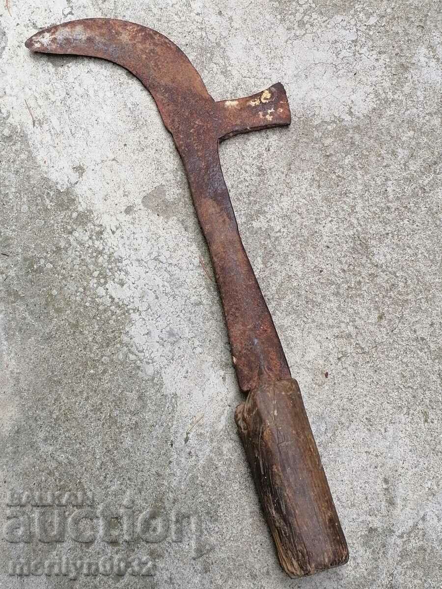 Auction Old tool, hoe with engravings, wrought iron blade Auction Old tool, hoe with engravings, wrought iron blade