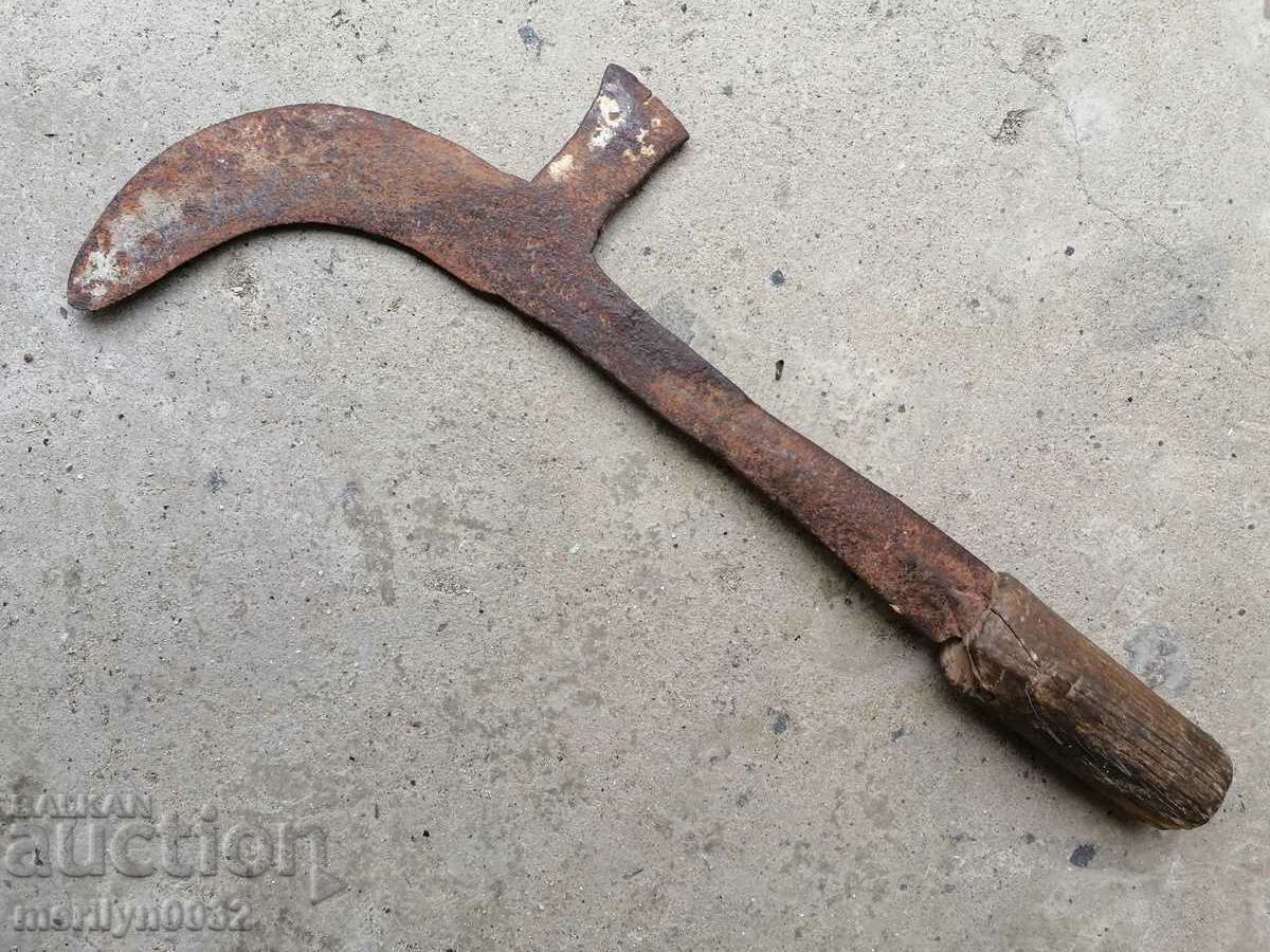 Old tool, hoe with engravings, wrought iron blade - 7 Old tool, hoe with engravings, wrought iron blade - 7