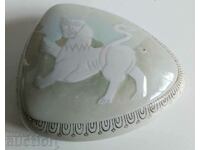 SOC BULGARIAN PORCELAIN JEWELRY BOX WITH LION CAP