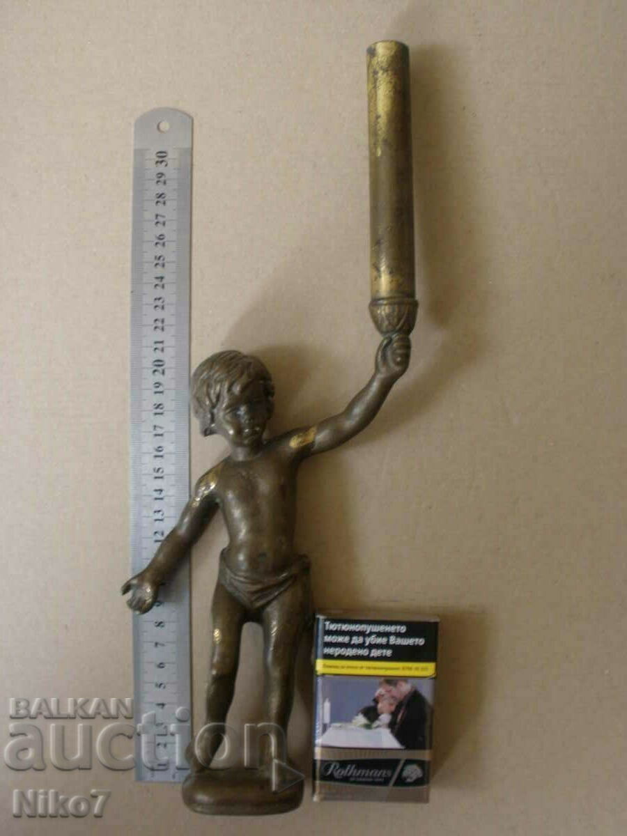 Antique, solid bronze figure - "Cherub" - 7
