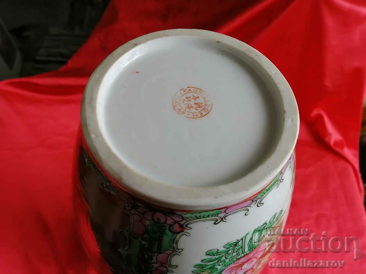 Vasă mare de trandafiri de familie veche chinezească, marcată - 5