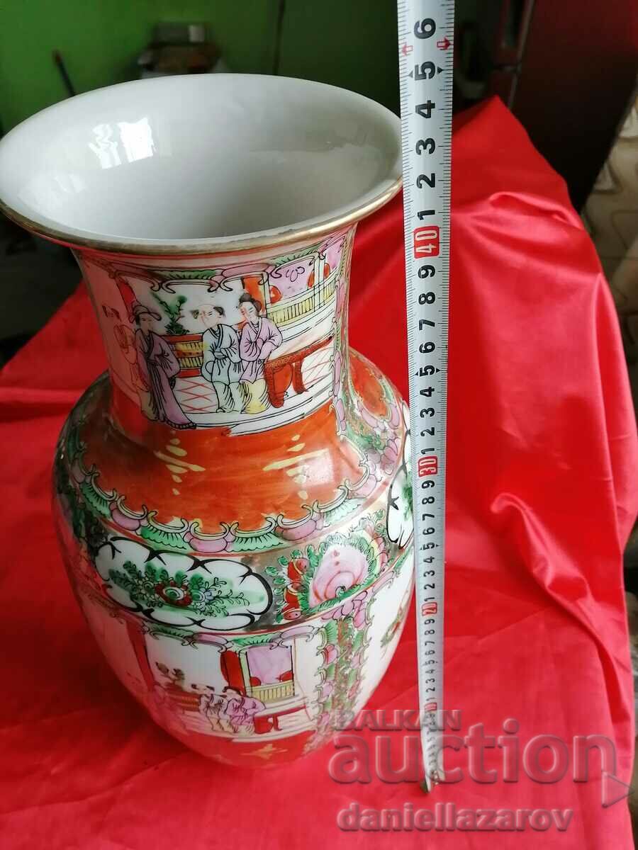 Vasă mare de trandafiri de familie veche chinezească, marcată - 7