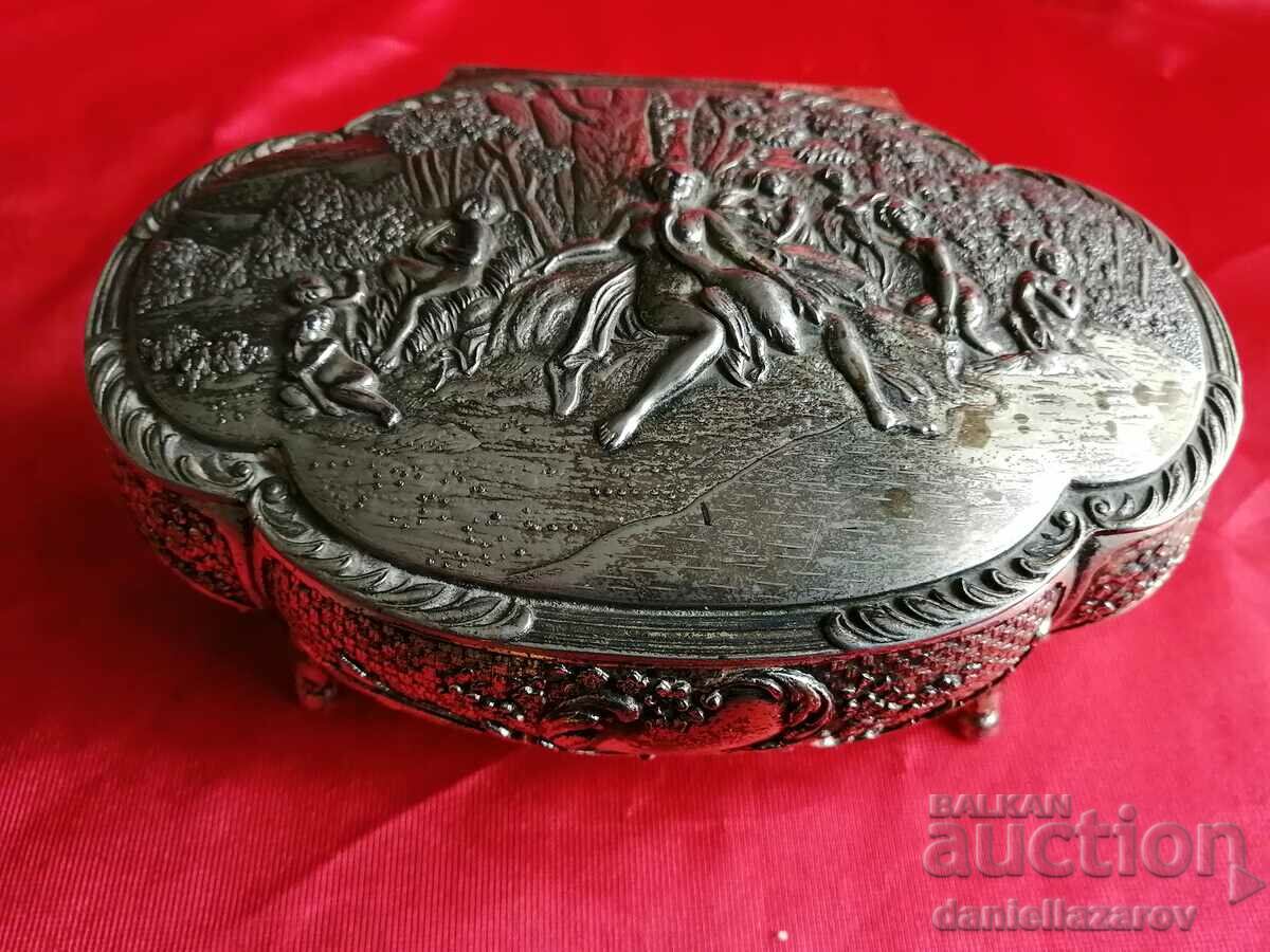 Large Old Silver Plated Baroque Jewelry Box