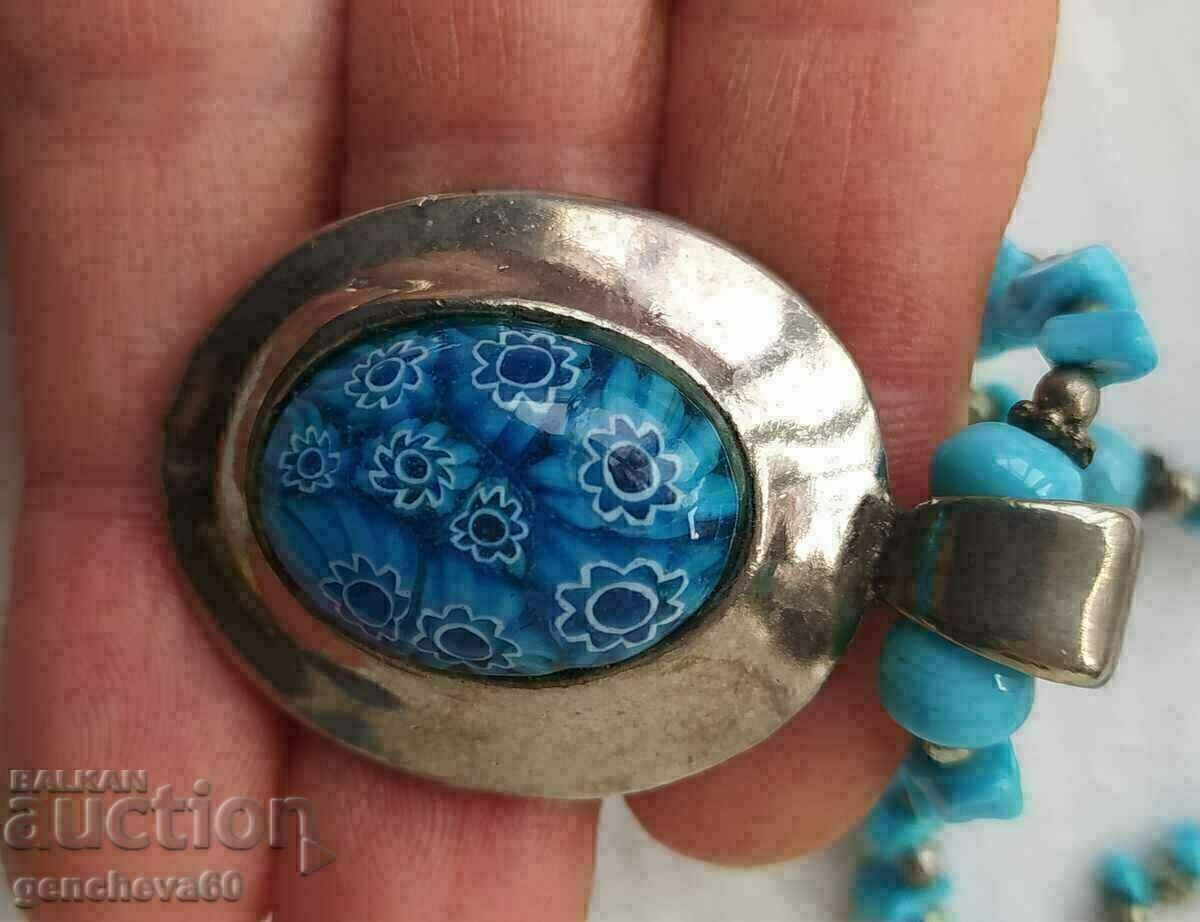 Auction  Turquoise necklace with Murano glass medallion