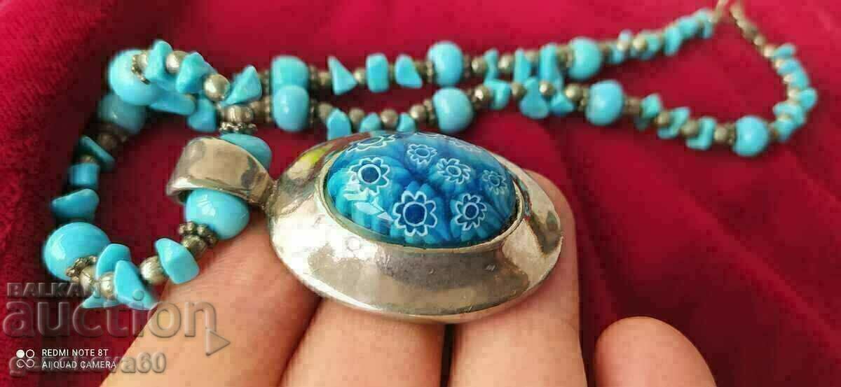 Turquoise necklace with Murano glass medallion - 7
