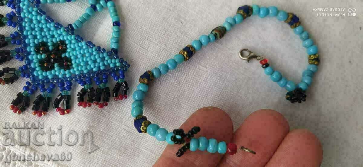 Colier amulet vechi, costum popular și brățară/mărgele de sticlă - 6