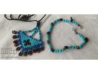 Old necklace amulet, costume and bracelet / glass beads