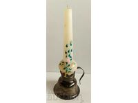 OLD SOC METAL CANDLESTICK WITH CANDLE