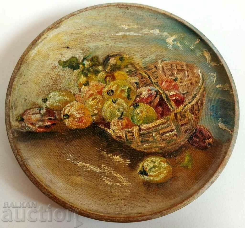 OLD PAINTED WOODEN PLATE TANUR TANURCHE KINGDOM OF BULGARIA