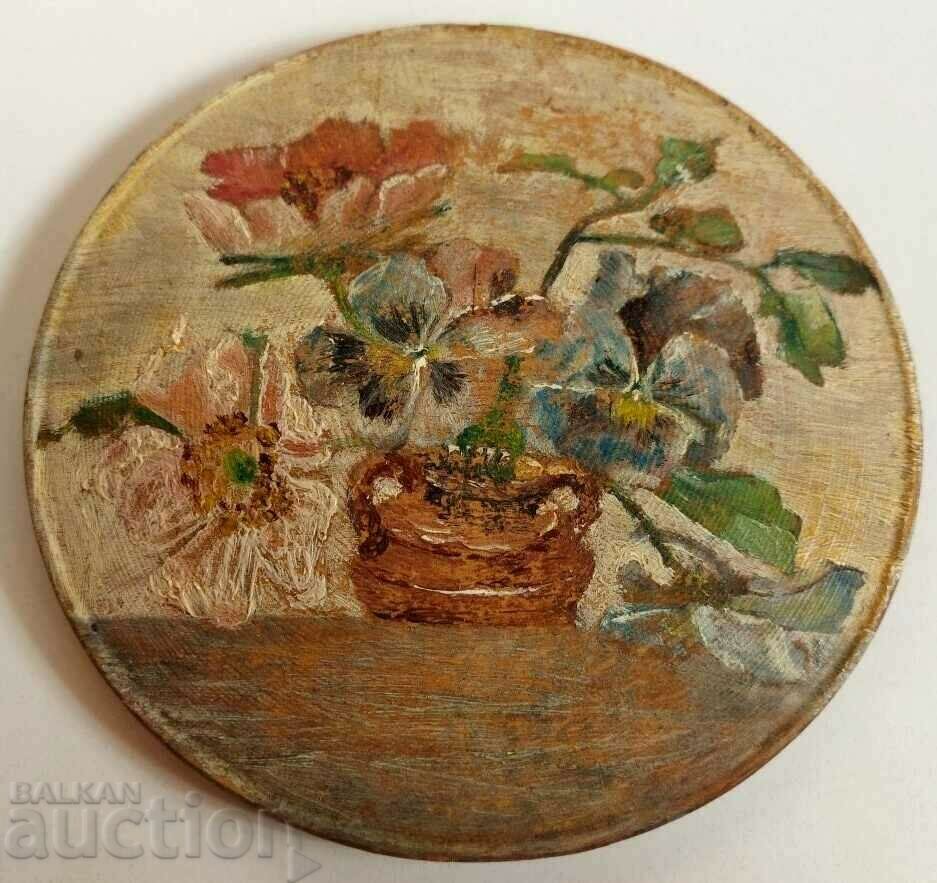 OLD PAINTED WOODEN PLATE TANUR TANURCHE KINGDOM OF BULGARIA