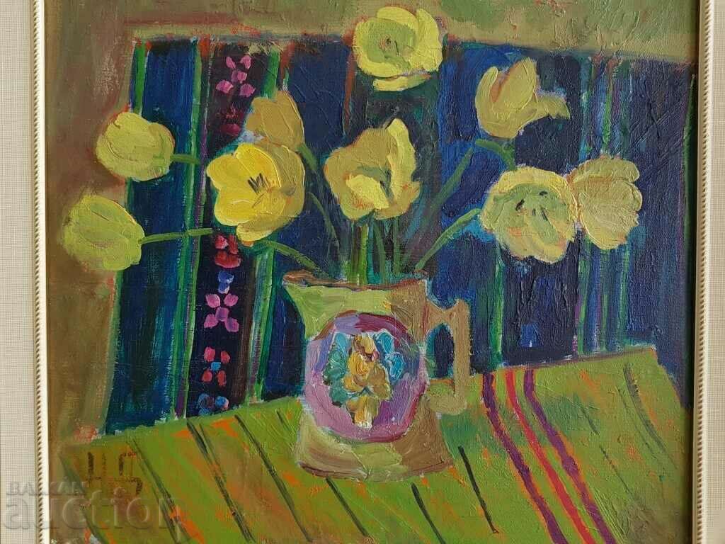 Auction NEVENA DIMITROVA 1927 Beautiful Still Life Tulips 1970s Auction NEVENA DIMITROVA 1927 Beautiful Still Life Tulips 1970s