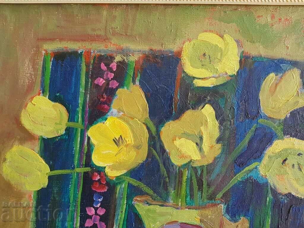 Delivery of NEVENA DIMITROVA 1927 Beautiful Still Life Tulips 1970s Delivery of NEVENA DIMITROVA 1927 Beautiful Still Life Tulips 1970s
