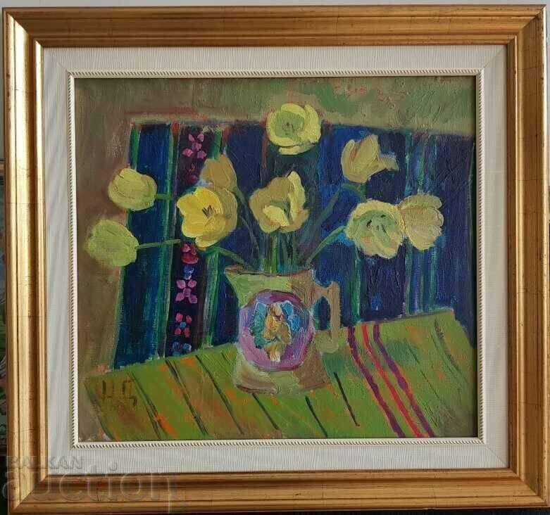 NEVENA DIMITROVA 1927 Beautiful Still Life Tulips 1970s NEVENA DIMITROVA 1927 Beautiful Still Life Tulips 1970s