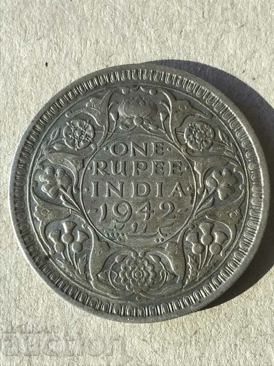 India britanică 1 rupie 1942 George al VI-lea Argint