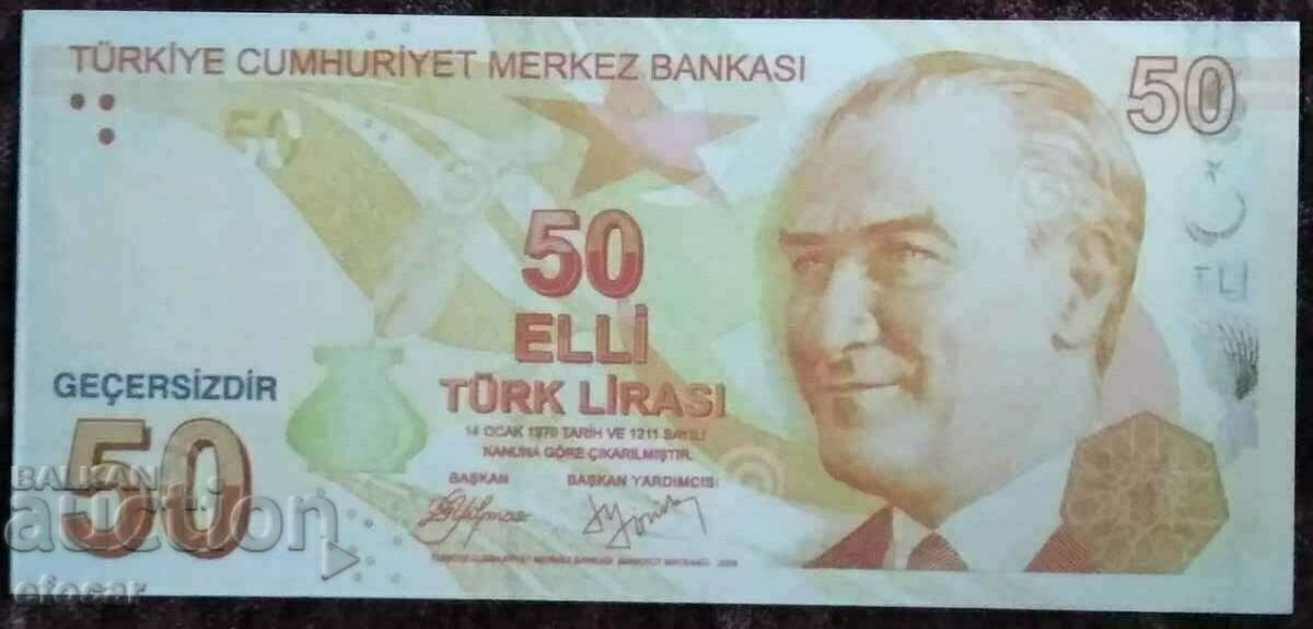 50 lire Turcia 2009 bancnota Turcia Copie